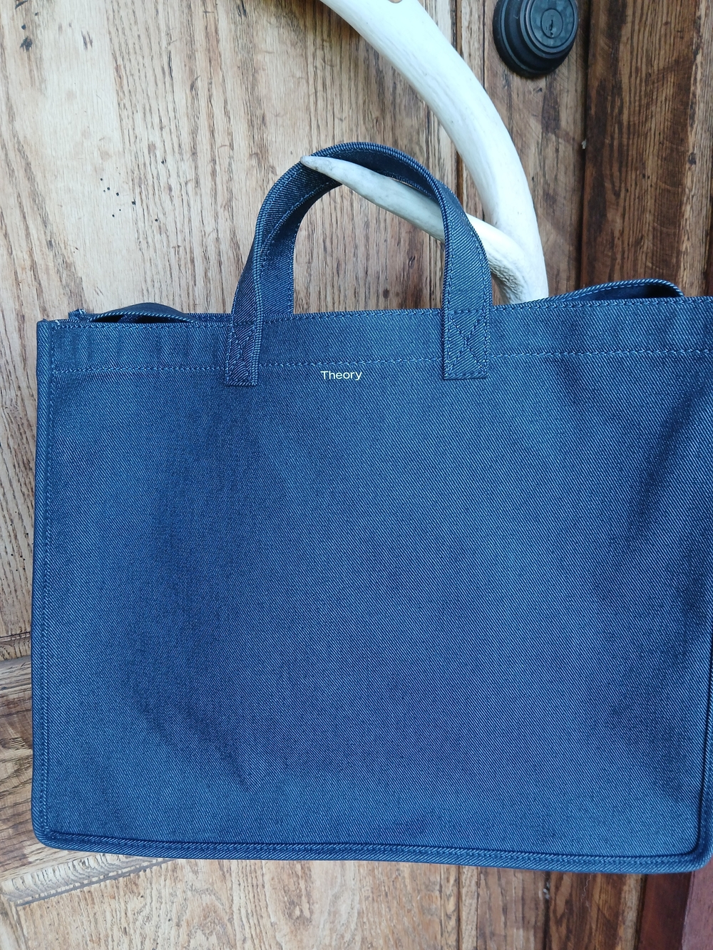 Theory Navy Canvas Tote Bag Minimalist Dark Indigo Cotton Denim